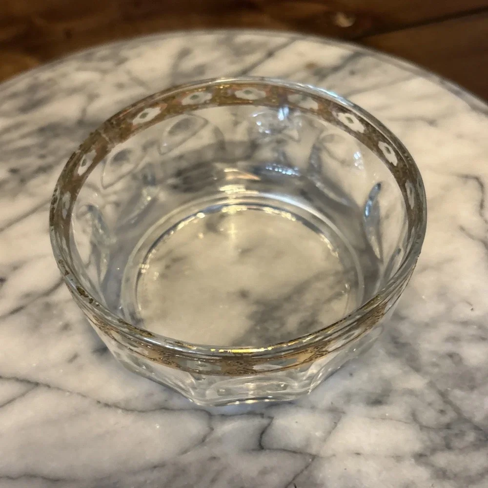 VTG 60s Arcoroc Culver Fruit Bowl Valencia Diamond France 22K Gold Regency 4.25